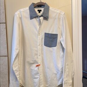 J. Crew Men's Oxford White Shirt with Blue Accents